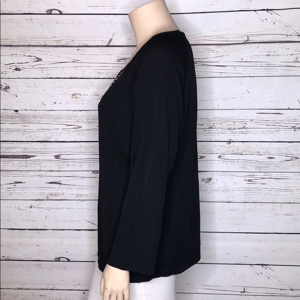 Carole Little NWT Size 2X Black - Pink Bead Fringe V-Neck Rayon Knit Blouse Top - Picture 4 of 6